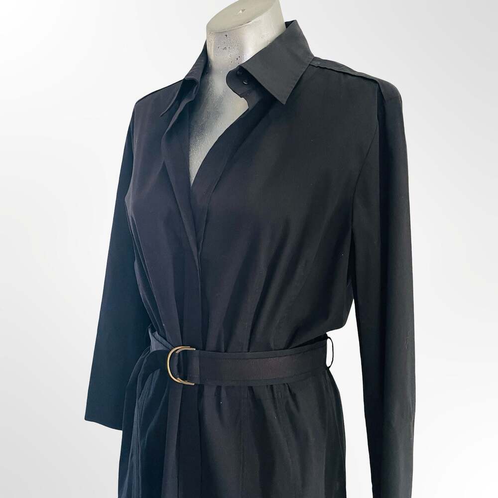 HUGO BOSS Black and Brown Colorblock Belted Midi Shirt Dress