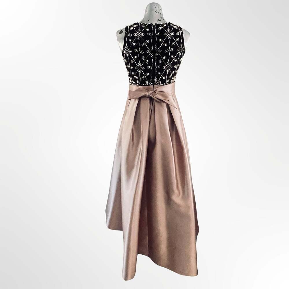 Xscape Sleeveless Beaded Bodice High-Low Satin Party Dress