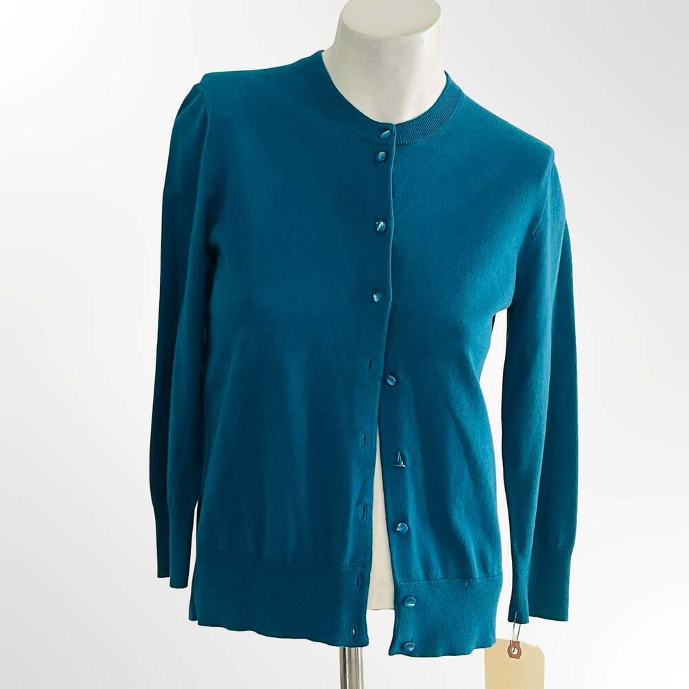 J.Crew Women's Teal Blue Button Down Crew Neck Cardigan Sweater Size S