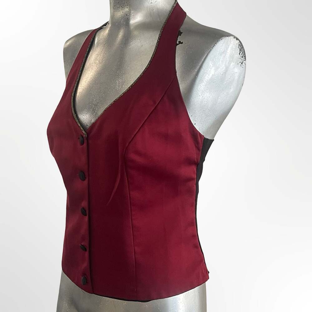 Women's Burgundy Halter Vest Button-Down Waistcoat