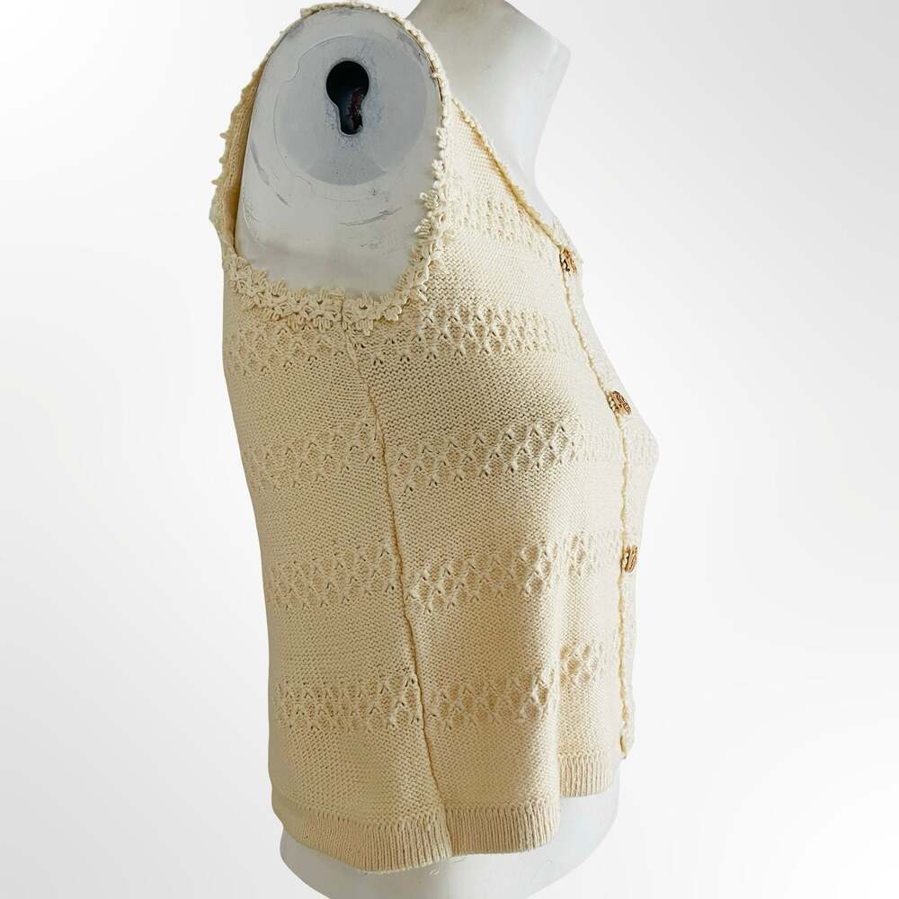 Sandy Cream Knitted Button-Down Openwork Sleeveless Top Vest