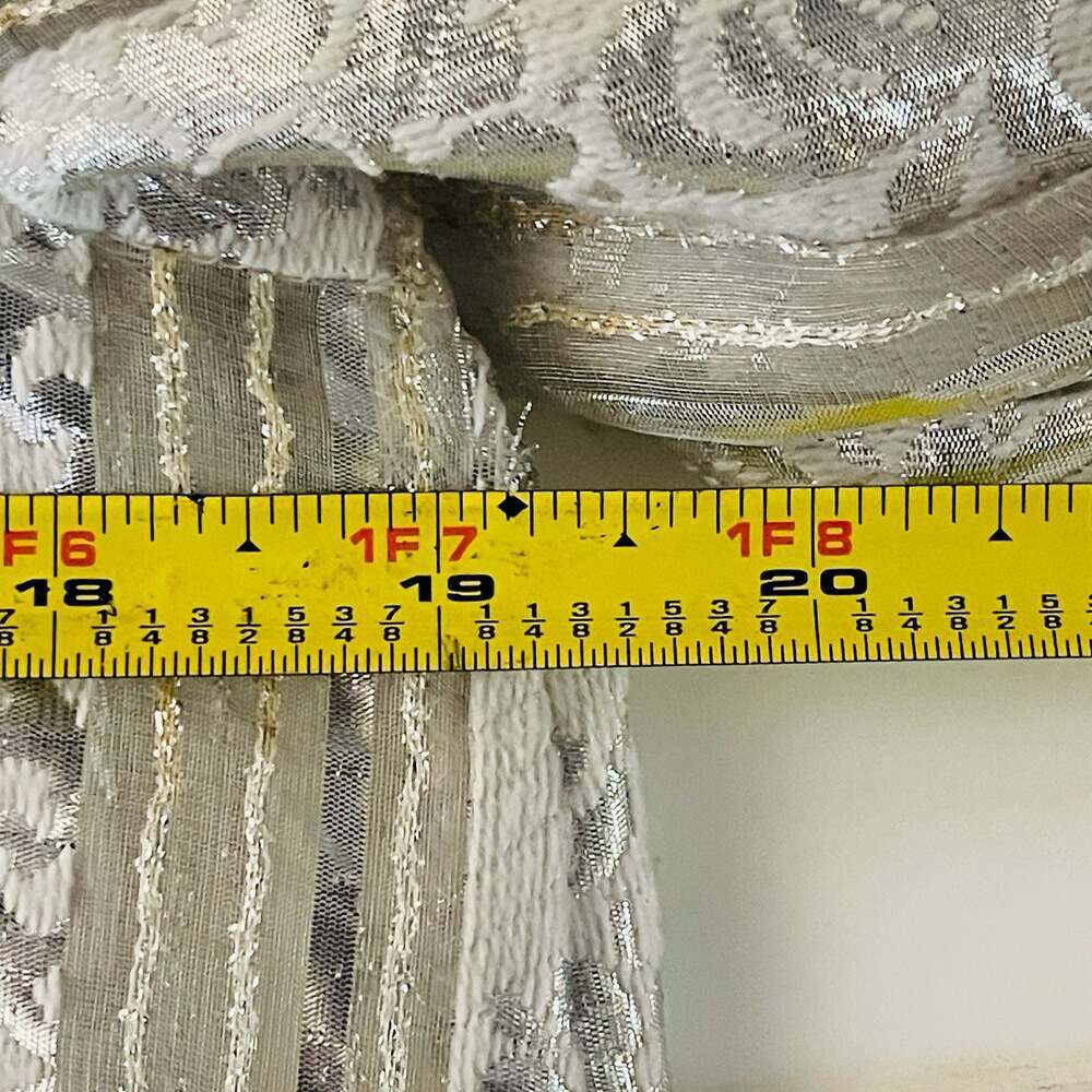 Vintage Metallic Silver Brocade Ruffle Collar Long Sleeve Blouse