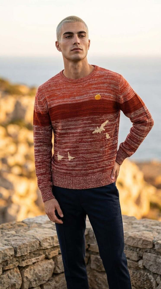 Sportswear Vintage 70s Spacedye Seagull Crew Neck Sweater Red Size L