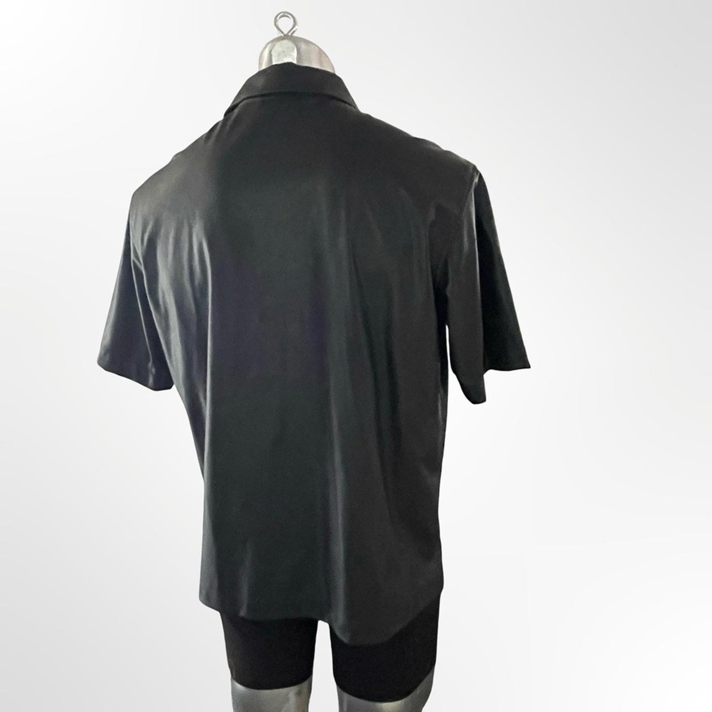 Medium Black Short Sleeve Button-Up Rubber like Shirt