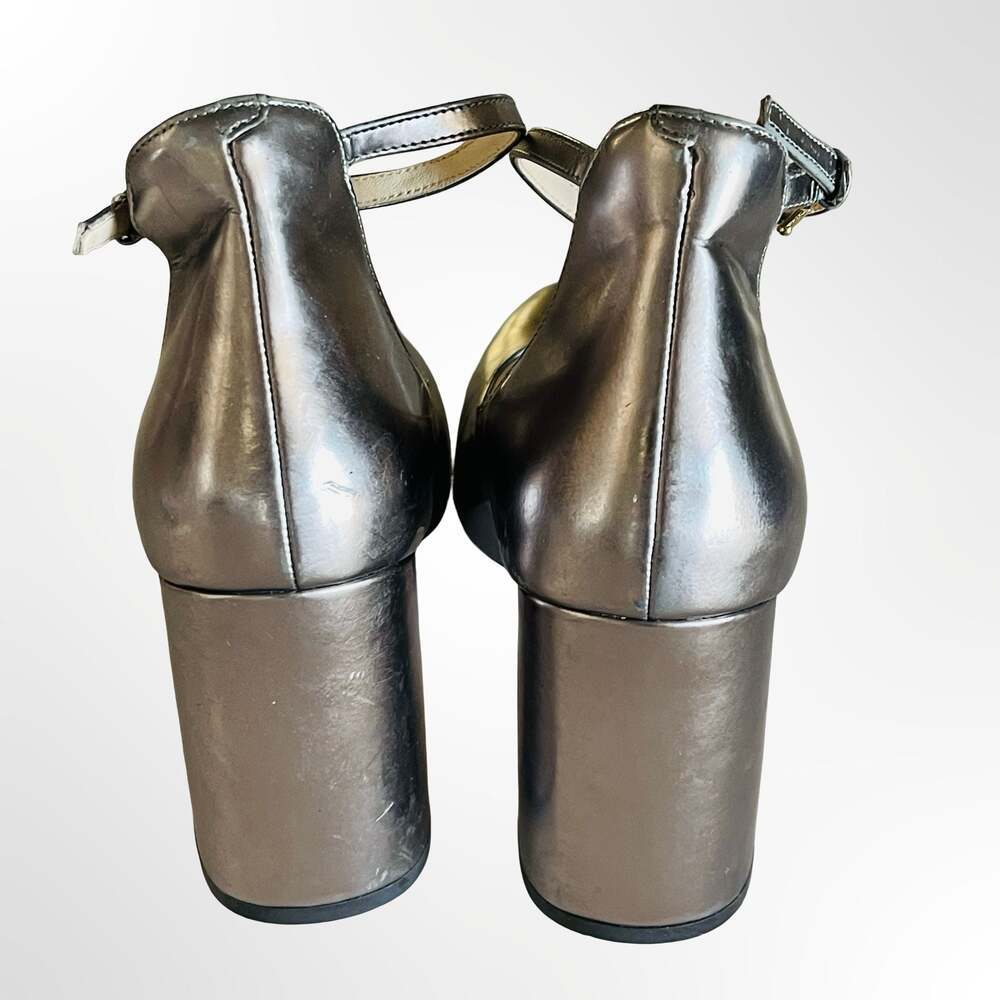 Cole Haan Grand.OS Metallic Pewter Ankle Strap Block Heel Pumps