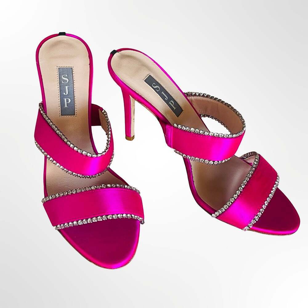 SJP by Sarah Jessica Parker Blossom Rhinestone-Embellished Satin Slide Heels