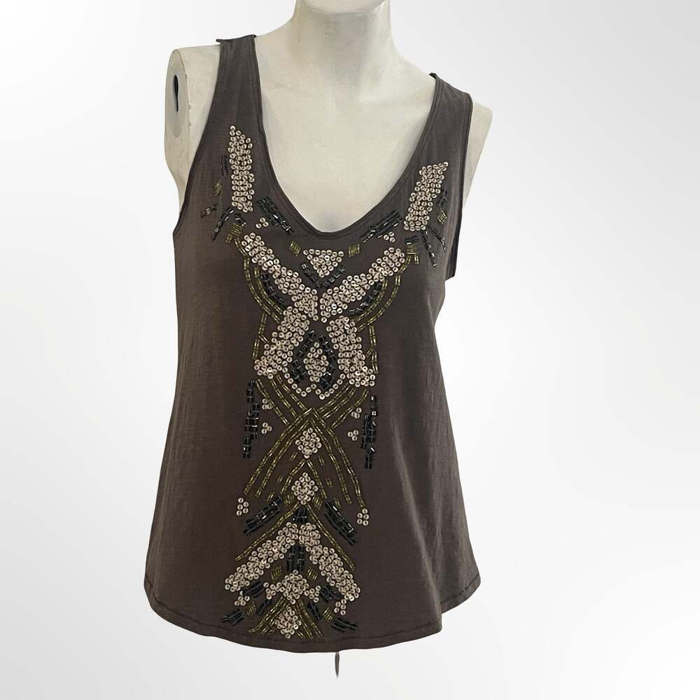 Ecote Brown Sleeveless Tank Top with Beaded and Sequin Embellishment