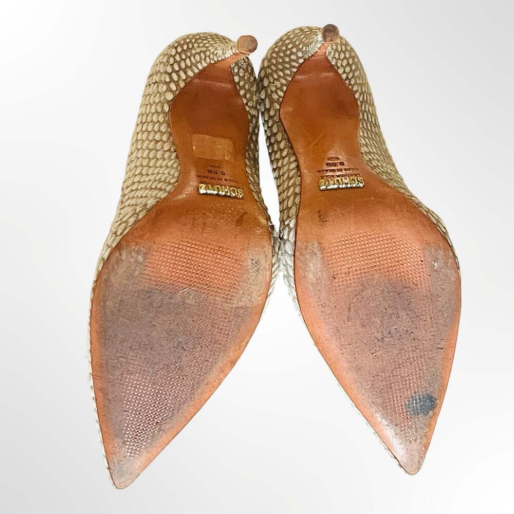 Schutz Pointed Toe Stiletto Pumps with Clear PVC Side Panels in Textured Fabric