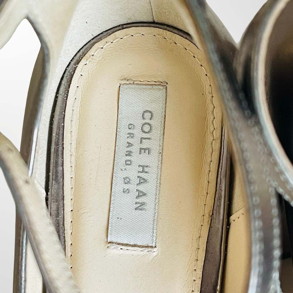 Cole Haan Grand.OS Metallic Pewter Ankle Strap Block Heel Pumps