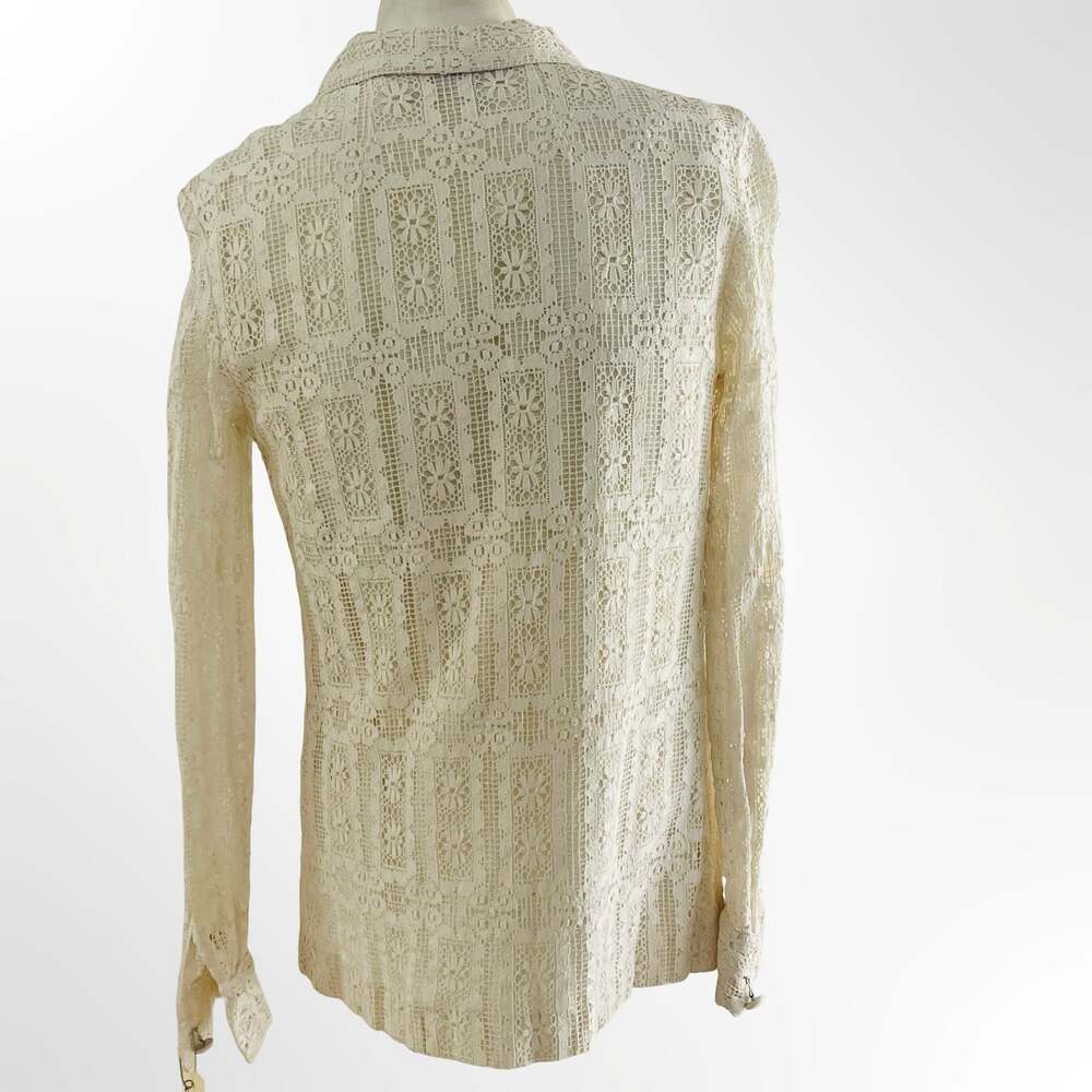 Chessa Davis Vintage Cream Floral Lace Long Sleeve Button-Down Shirt
