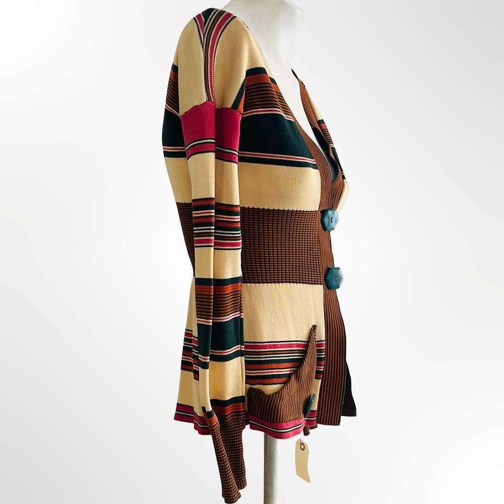 Vintage Match II 1970s Multi Stripe V-Neck Button Cardigan Sweater