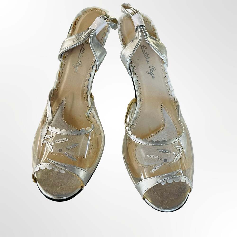 Bettie Page BP304-BARNETT Silver Metallic Clear Peep Toe Slingback Heels