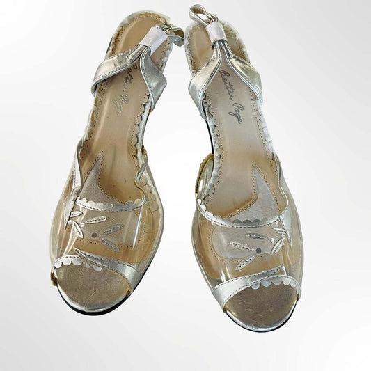 Bettie Page BP304-BARNETT Silver Metallic Clear Peep Toe Slingback Heels