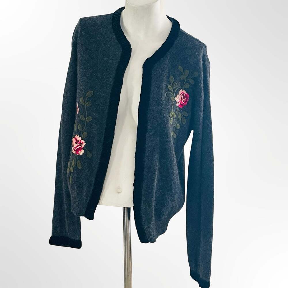 50's/60's Glentex Black Mohair Rosette Cardigan Sz S/M - ,
