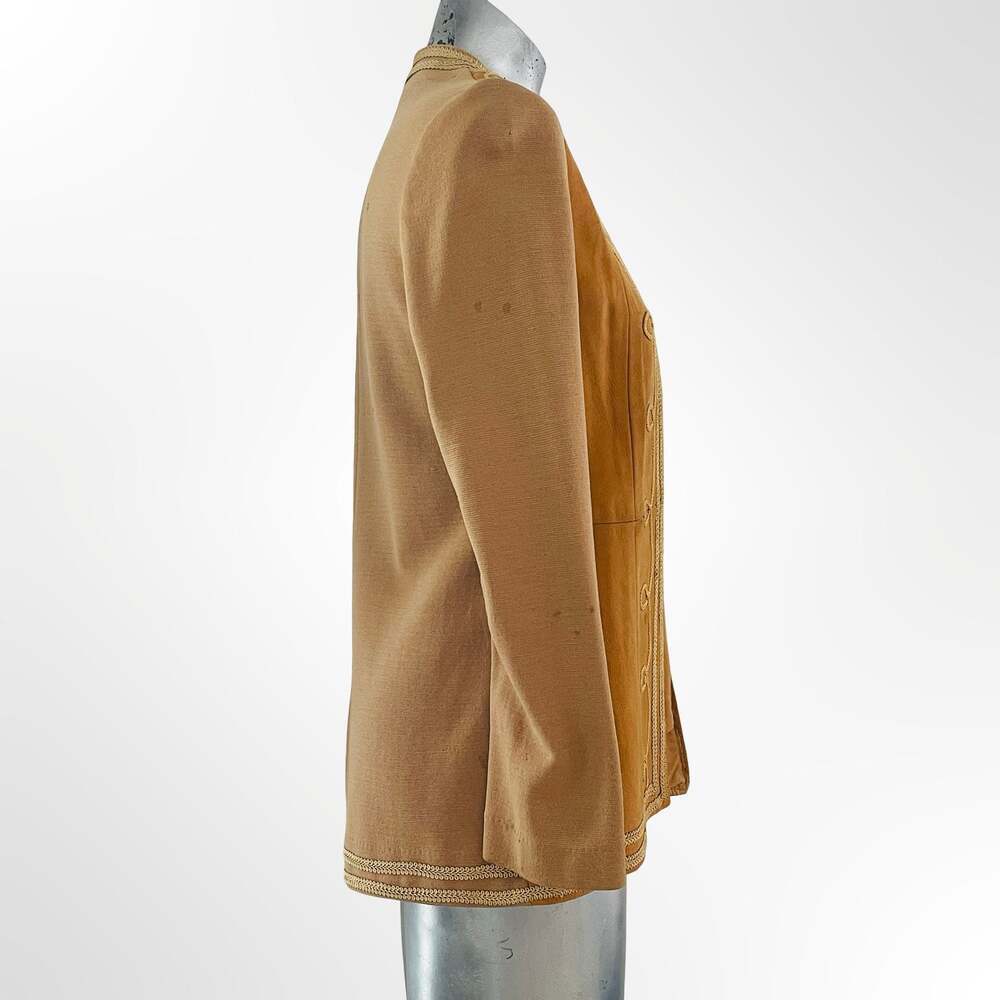 Vintage 70s Suede Leather Blazer with Soutache Embroidery & Contrast Sleeves