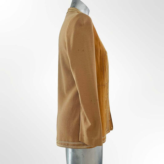 Vintage 70s Suede Leather Blazer with Soutache Embroidery & Contrast Sleeves