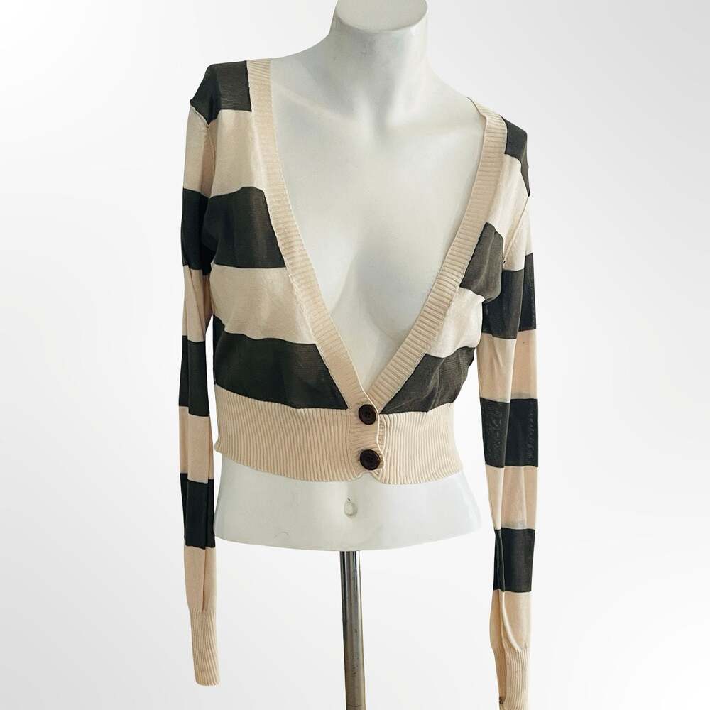 Joie California Striped Cropped Cardigan Sweater Large