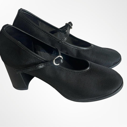 Scoop Black Mary Jane Block Heel Pumps with Adjustable Strap