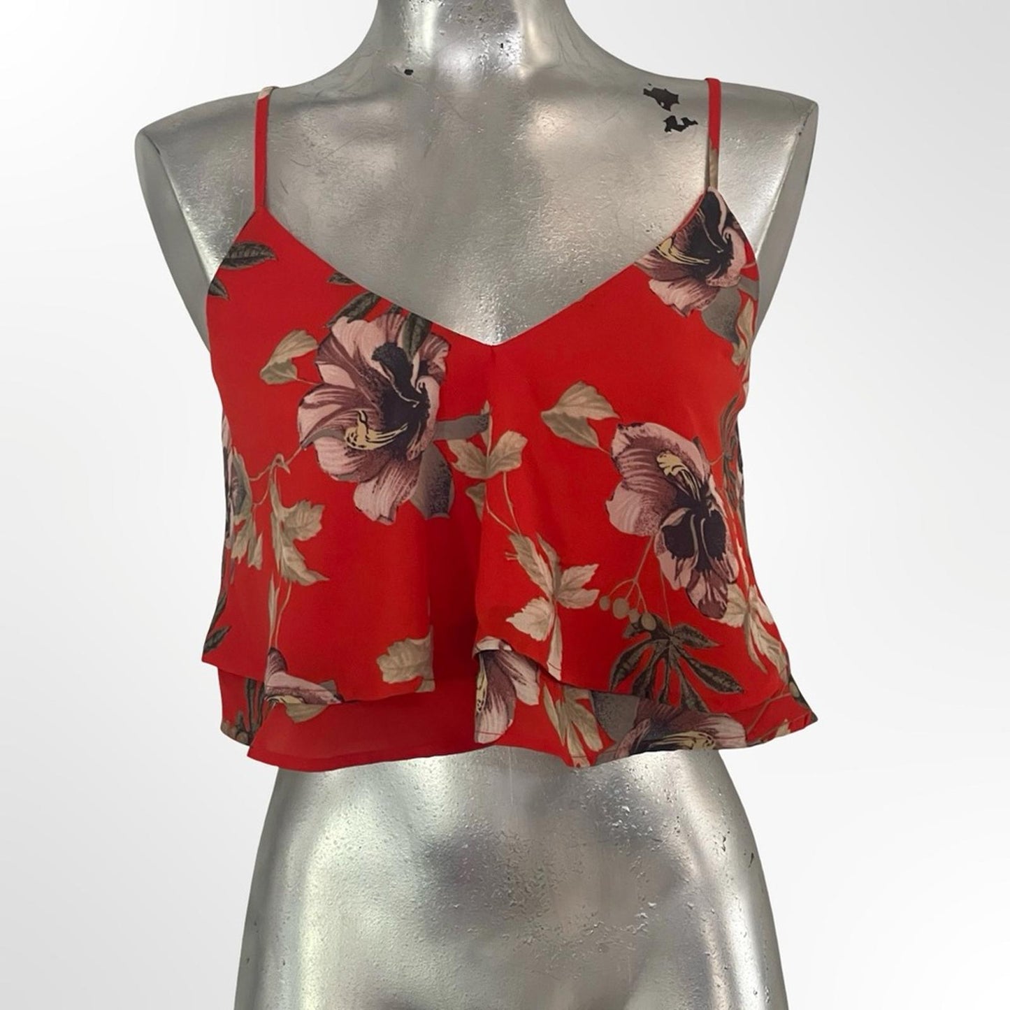 Fashion Nova Red Floral Ruffle Layered Cami