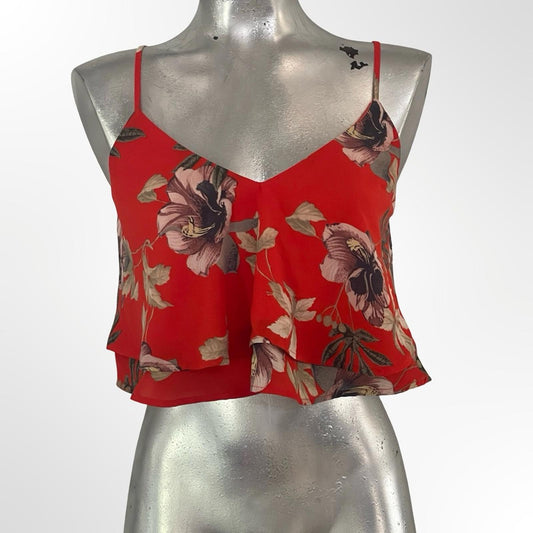 Fashion Nova Red Floral Ruffle Layered Cami