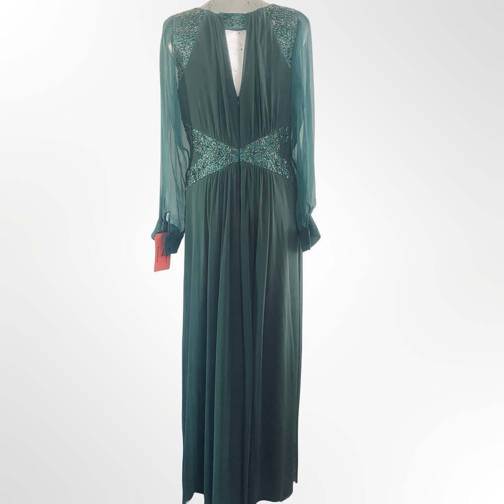 Decode 1.8 Forest Green Chiffon Embellished Long Sleeve Evening Gown