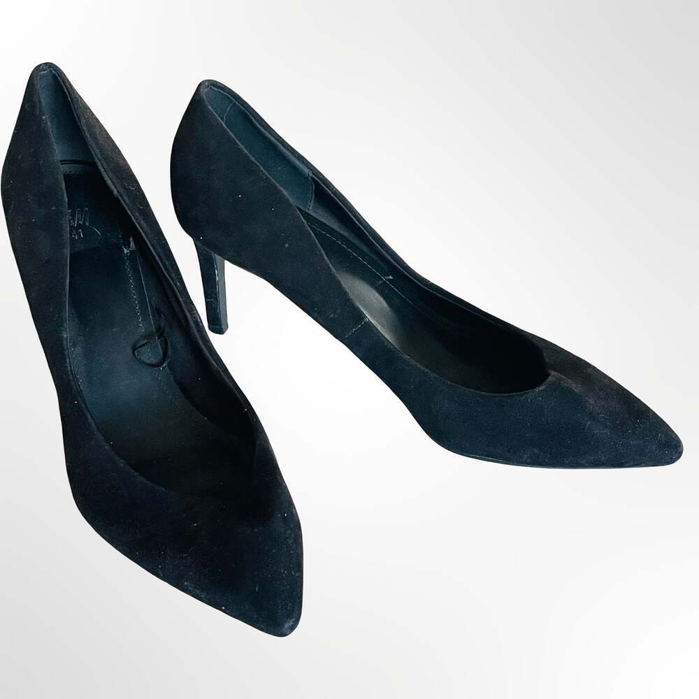 H&M Black Suede Pointed Toe Stiletto Pumps