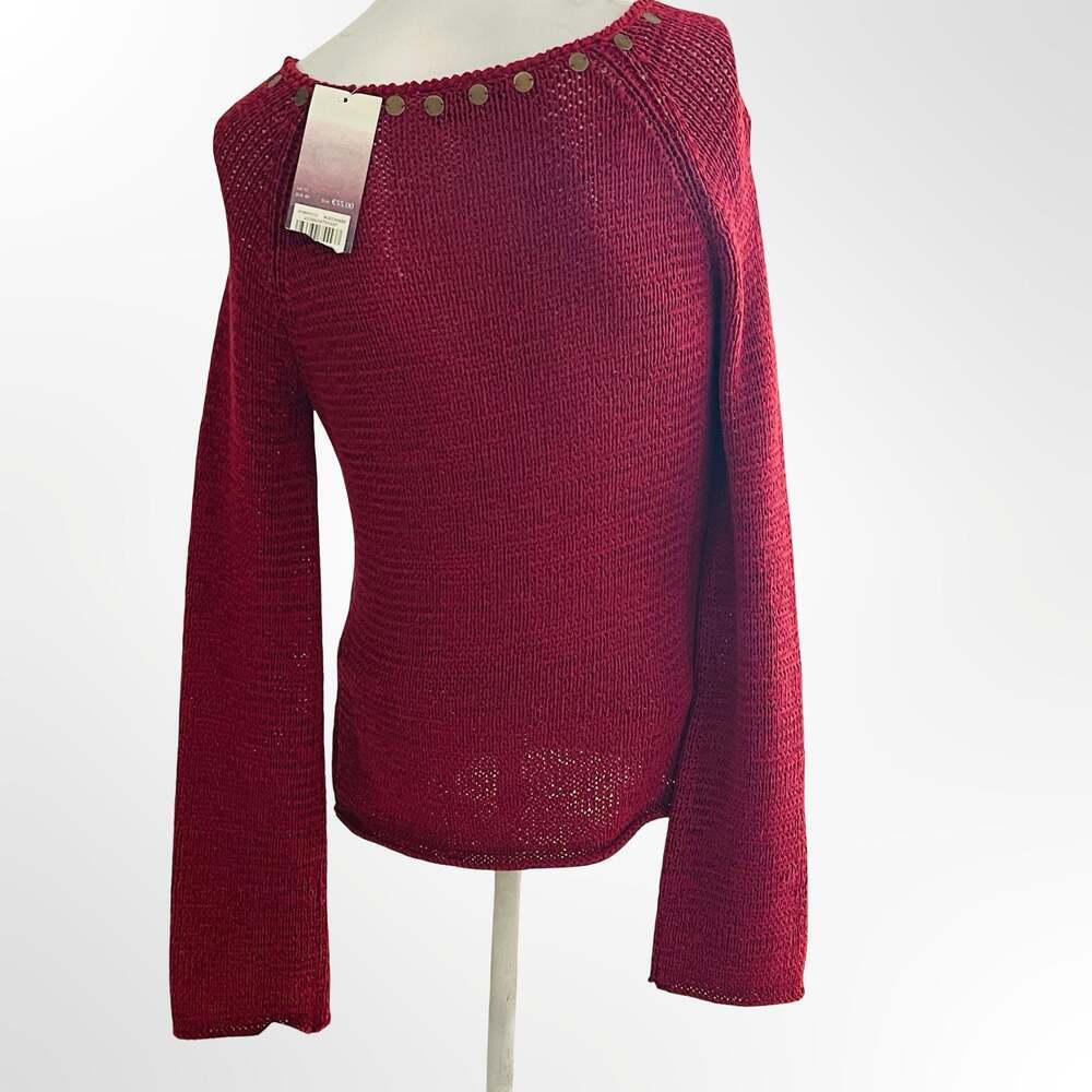 Principles Women's Maroon Knit Scoop Neck Sweater w Embellished Neckline