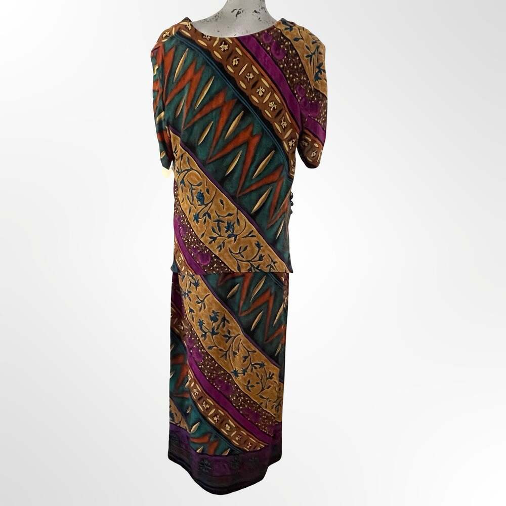 Vintage Karin Stevens 2-Piece Sleeveless Maxi Dress and Short Sleeve Topper Set