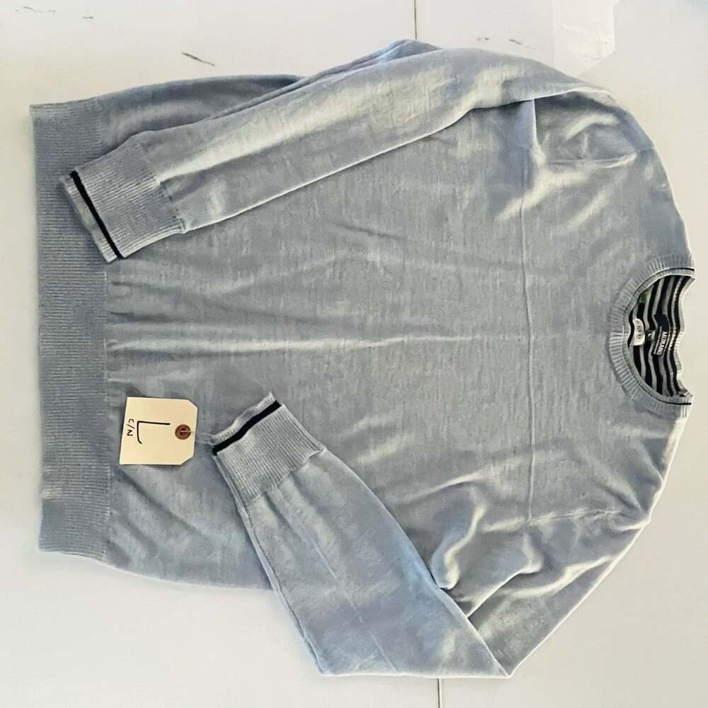 Murano Men's Extra Fine Merino Wool Crew Neck Sweater Light Blue Size L