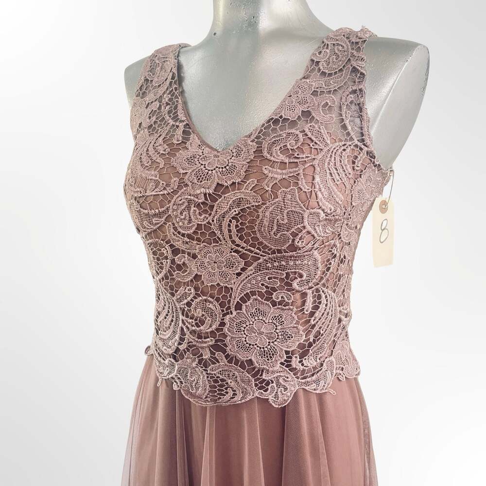 Eureka Fashion 7025 Dusty Rose Embroidered Lace Bodice Chiffon A-line Gown