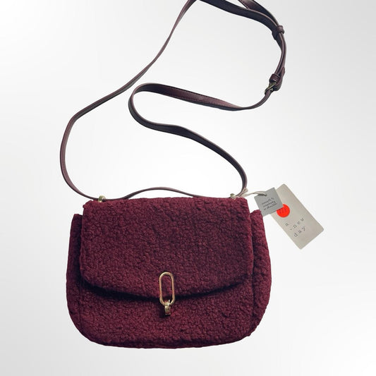 A New Day Burgundy Sherpa Crossbody Bag NWT