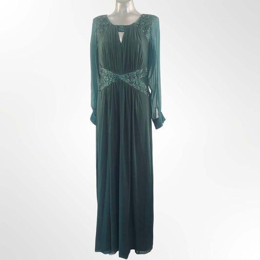 Decode 1.8 Forest Green Chiffon Embellished Long Sleeve Evening Gown