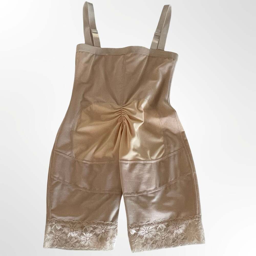 Women's High-Waisted Butt Lifting Shapewear Bodysuit with Zipper and Lace Trim