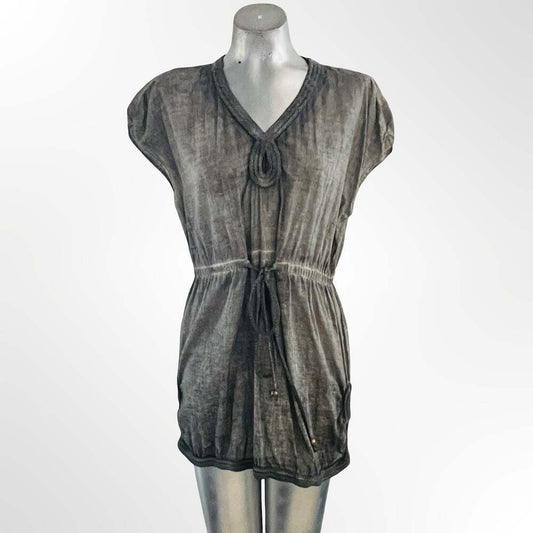 Theme Womens Gray Mineral Wash V-Neck Drawstring Romper Size L