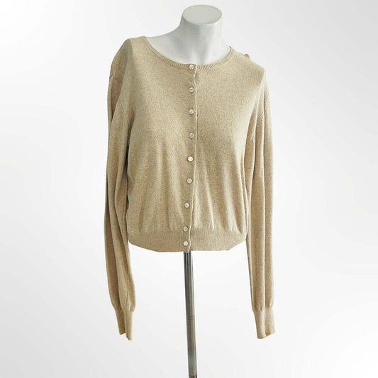 Banana Republic Beige Blend Button Front Crew Neck Cardigan Size L