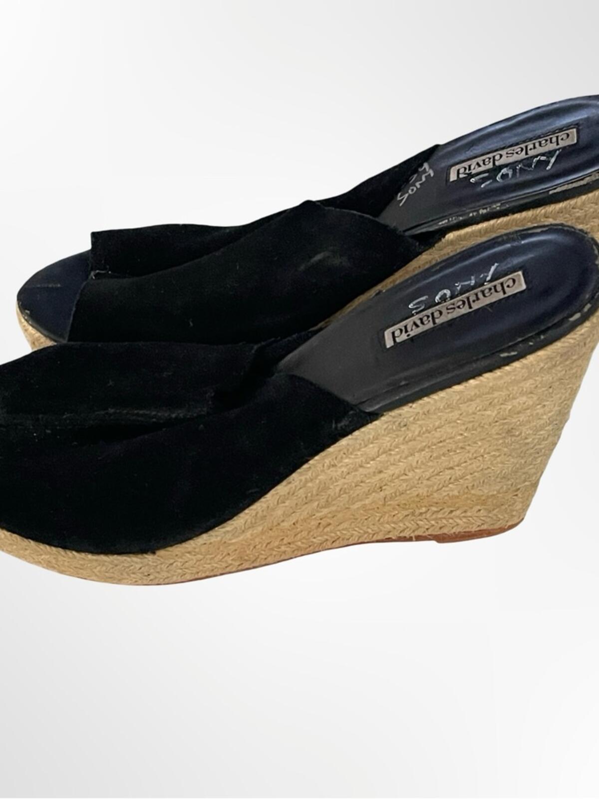Charles David Black Suede Espadrille Wedge Mules in size 9.5