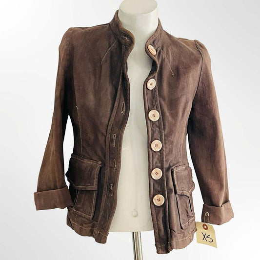Picasso Style Jean PsJ Women's Brown Suede Military-Style Jacket XS