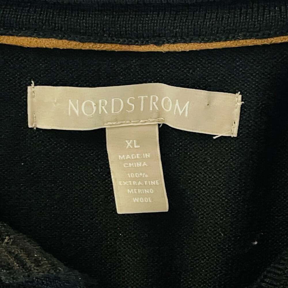 Nordstrom Mens XL Black 100% Extra Fine Merino Wool Long Sleeve Polo Sweater