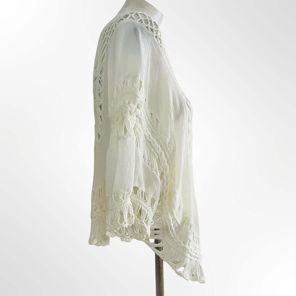 Boho Crochet Crinkle Tunic Top White Festival Beach Cover Up Size M