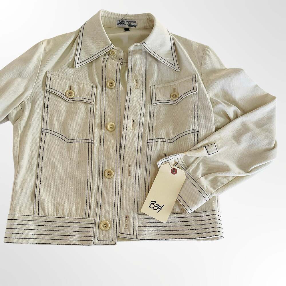 Vintage Induyco Cream Denim Jacket with Contrast Stitching