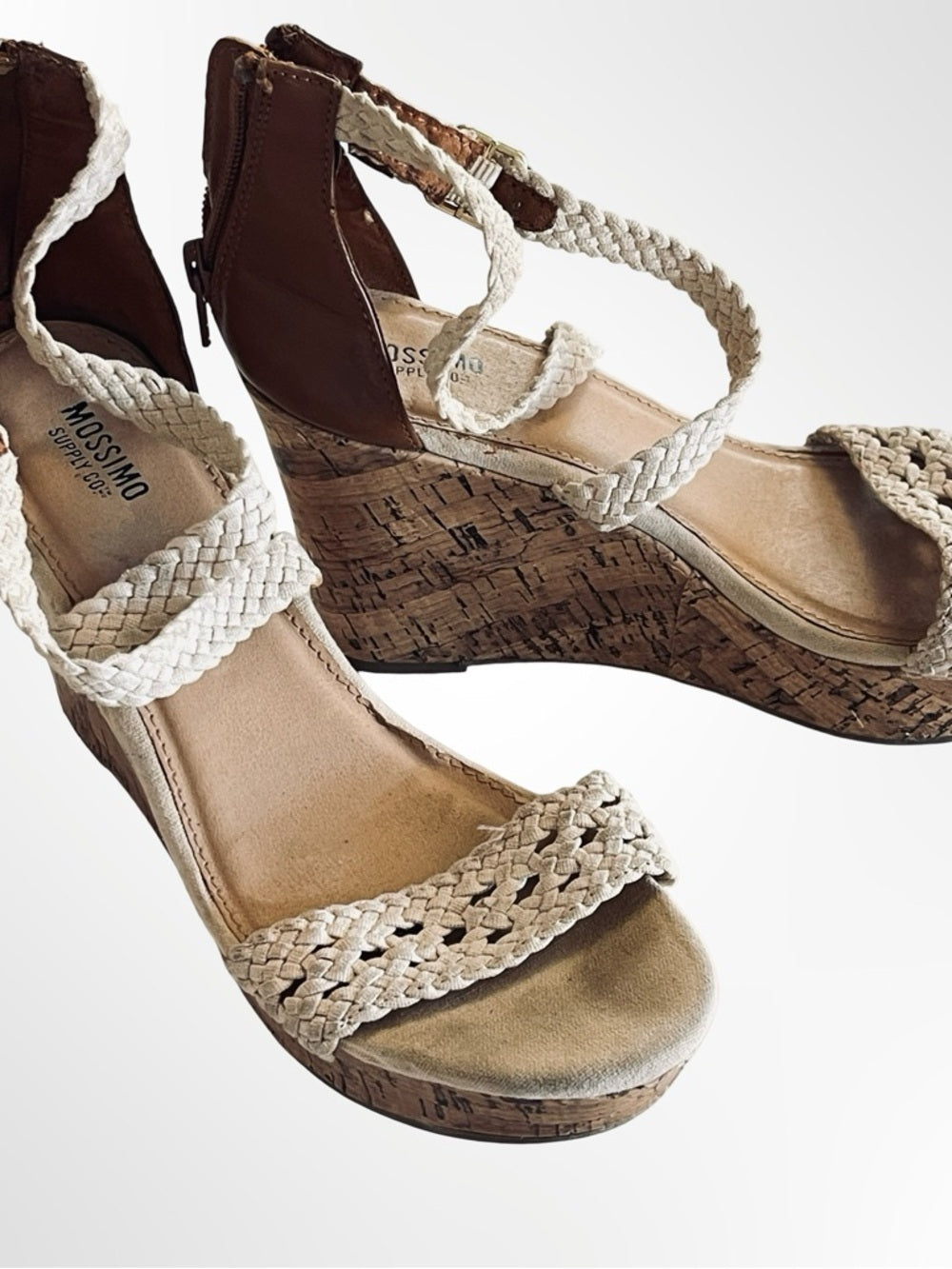 Mossimo Supply Co. Cream Braided Cork Wedge Sandals with Brown Heel