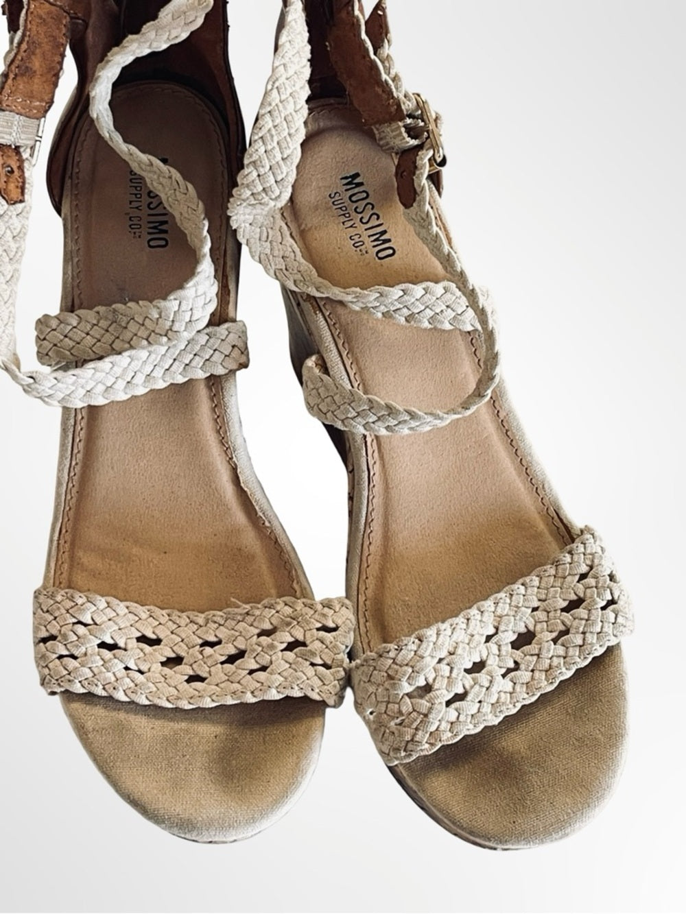 Mossimo Supply Co. Cream Braided Cork Wedge Sandals with Brown Heel