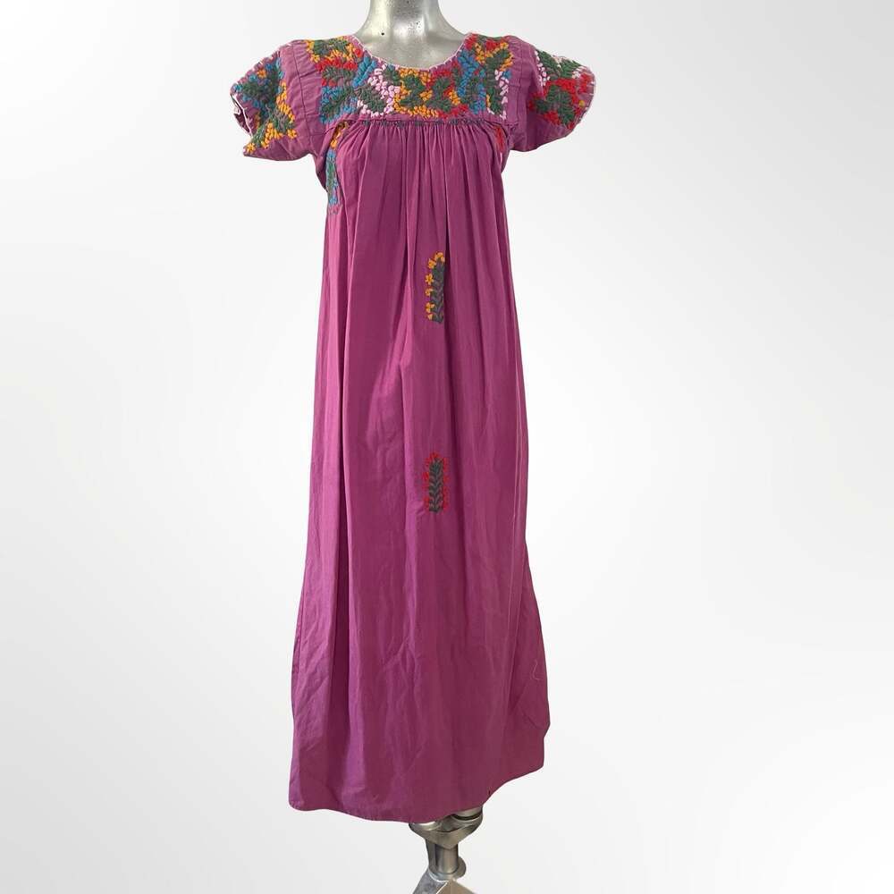 Vintage Hand-Embroidered Mexican San Antonino Cotton Maxi Dress