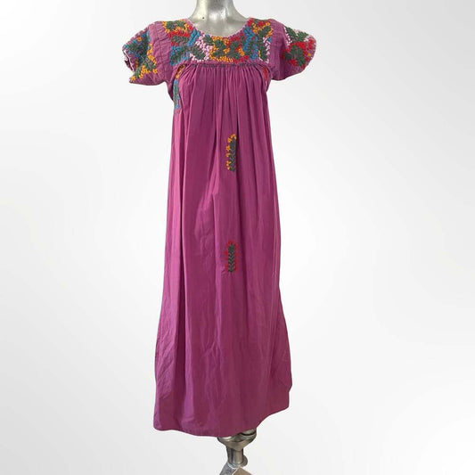 Vintage Hand-Embroidered Mexican San Antonino Cotton Maxi Dress