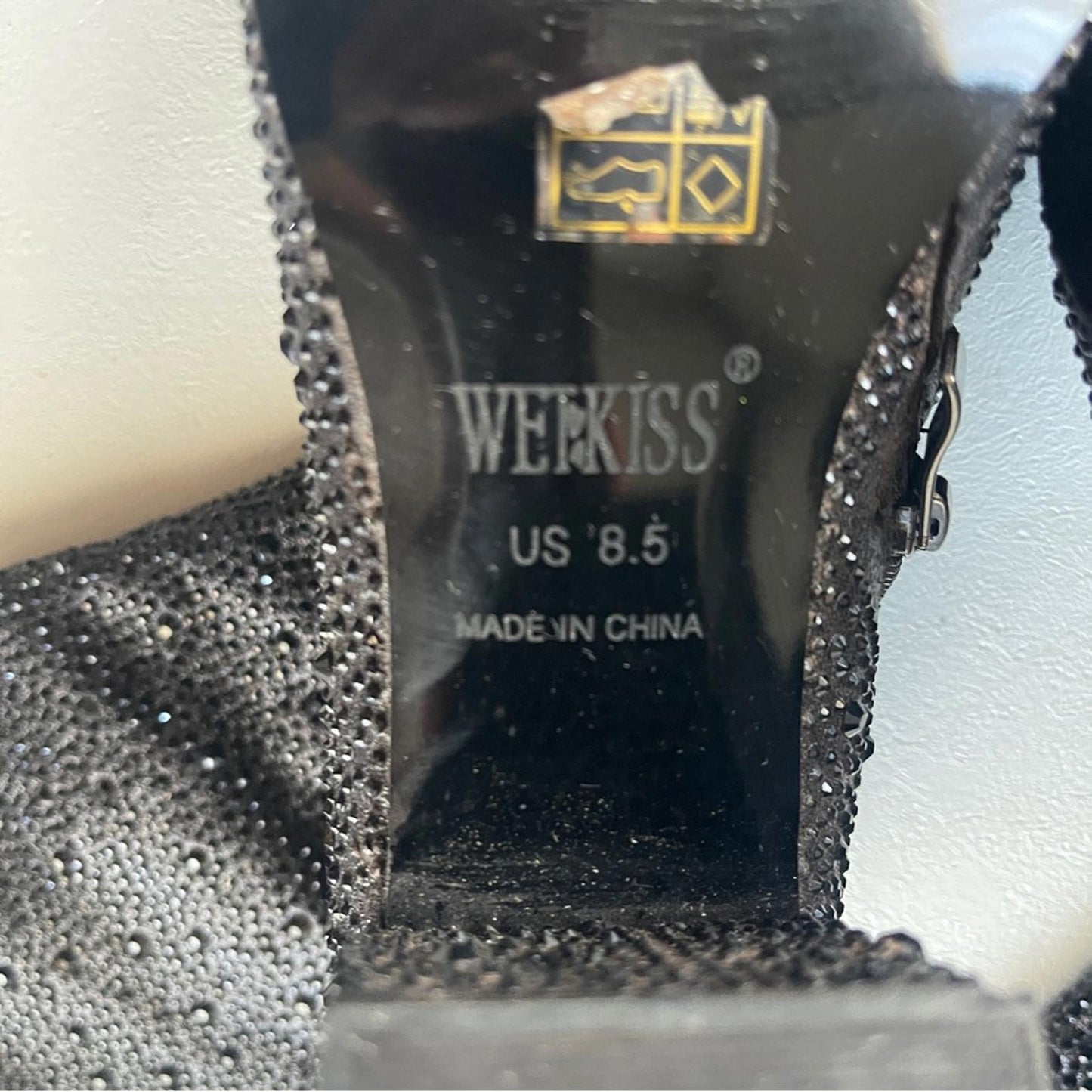Wet Kiss Black Rhinestone Heeled Boots in many sizes avail
