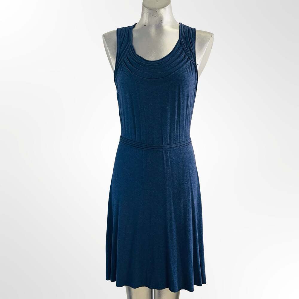 Max Studio Blue Sleeveless Rayon Spandex Pleated Neck A-Line Dress Size L