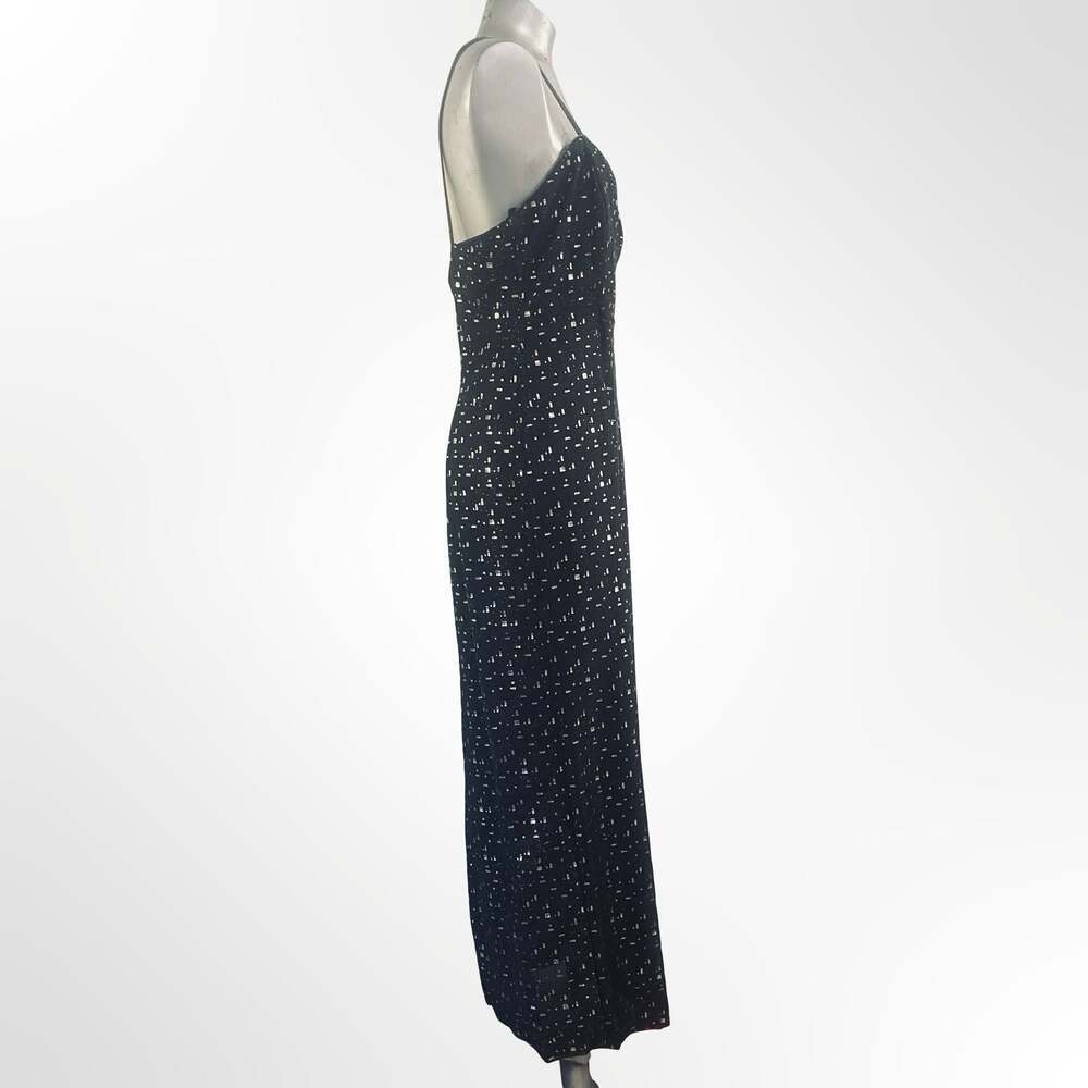 Poly Dress Black and Gold Metallic Geometric Print Spaghetti Strap Maxi Dress