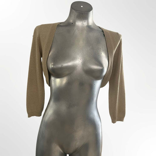 H&M Women's Metallic Gold Linen Blend Bolero Shrug, Size S