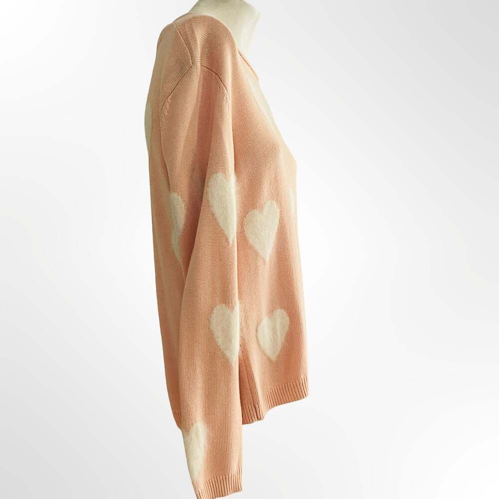 Tequila Solo Coco Heart Pattern Knit Pullover Sweater Peach Pink Size L
