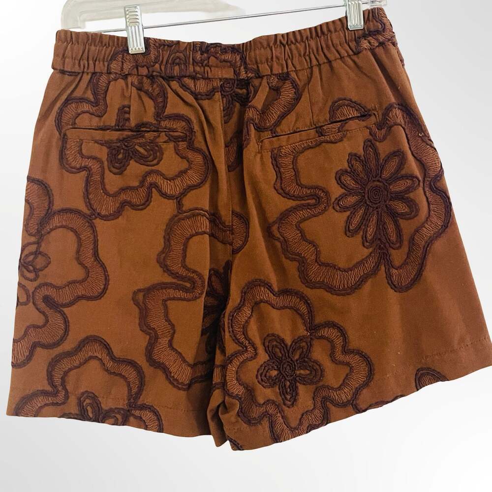 Zara Brown Floral Embroidered Pull-On Shorts